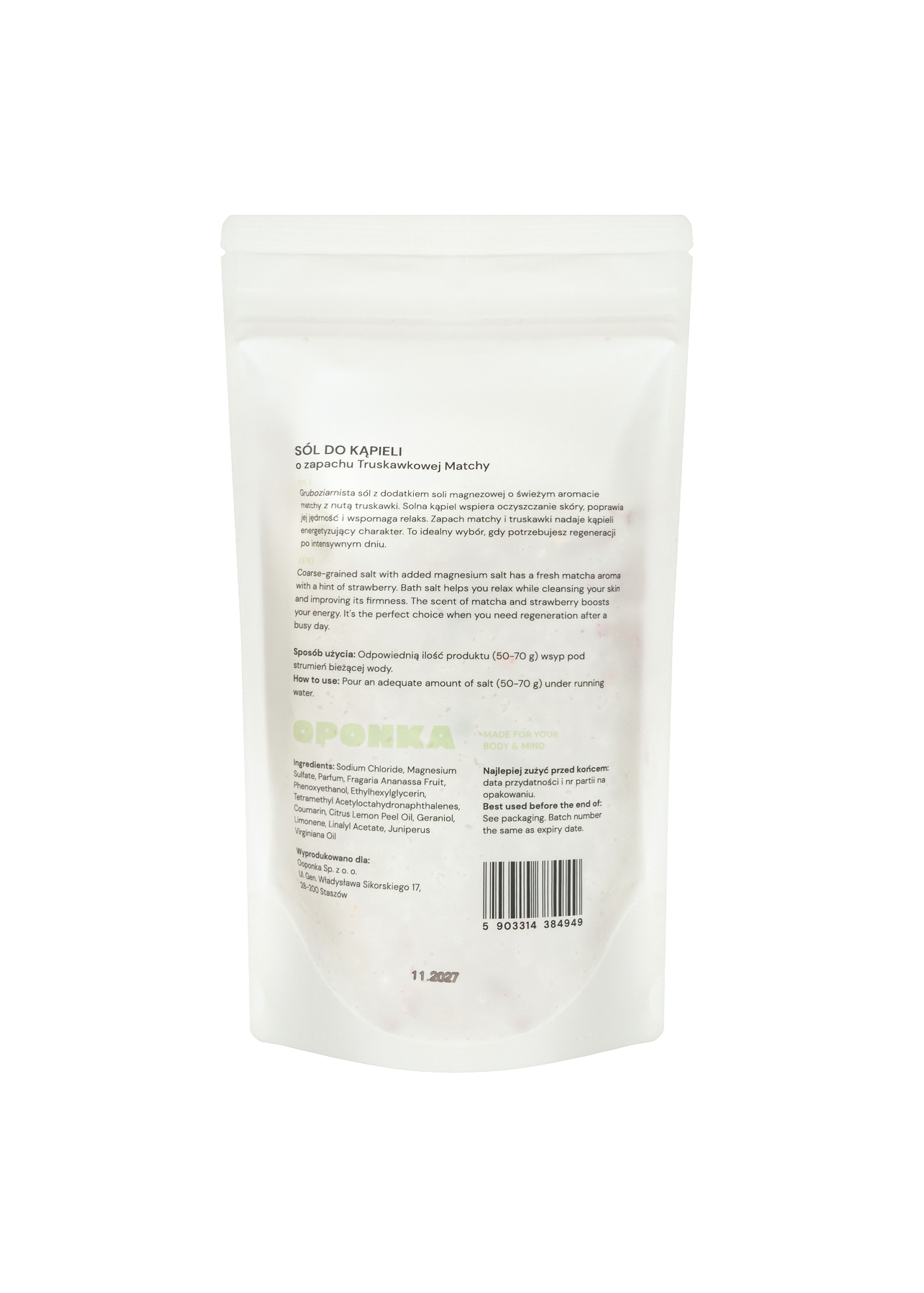 Sól do kąpieli o zapachu Truskawkowej Matchy